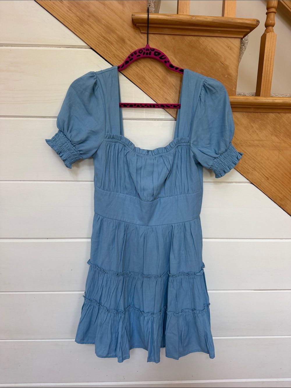 Women’s small Blue Puff-Sleeve Tiered Dress